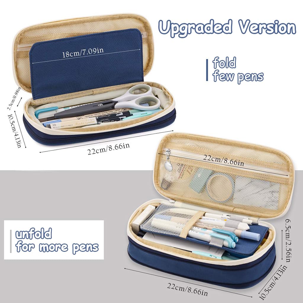 HASTHIP Large Capacity Pencil Case, Durable Storage Multiple Compartment Double Zipper Portable Capacity Pencil Pouch for College Student Teen, 22x11cm (Navy Blue) HASTHIP Large Capacity Pencil Case, Durable Storage Multiple Compartment Double Zipper Portable Capacity Pencil Pouch for College Student Teen, 22x11cm (Navy Blue)